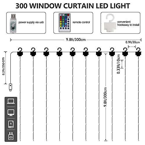 300 LED RGB Color Changing Curtain String Lights with Remote & Timer