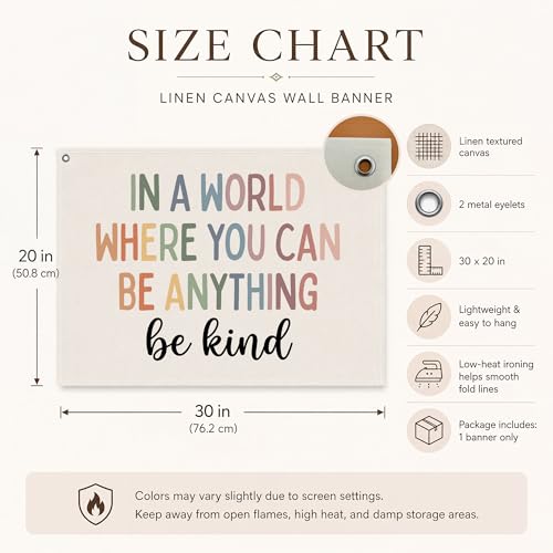 Be Kind Boho Canvas Wall Banner, 20x30 Inch Motivational Hanging Flag Decor