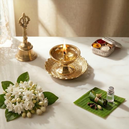 Solid Brass Nakshi Decorative Plates for Puja - 7 cm, Set of 3