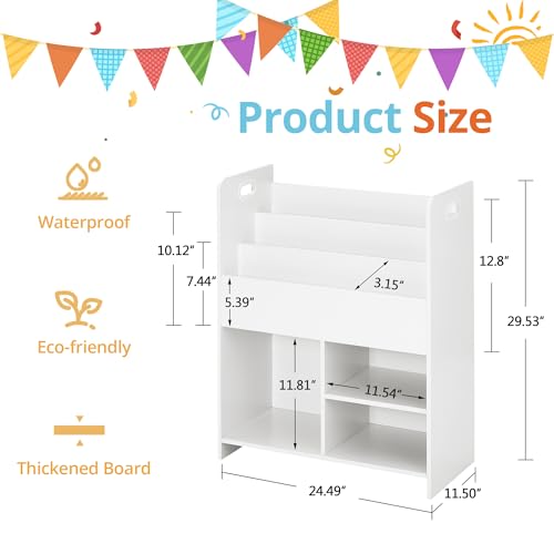 Kids Bookshelf and Toy Organizer, Front-Facing Wooden Storage Rack