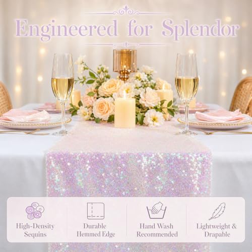ShinyBeauty Iridescent White Sequin Table Runner 12x108 Inches 2-Pack for Weddings & Events