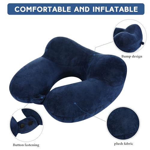 Inflatable Neck Pillow Set for Travel - 2 Pack with Sleep Masks