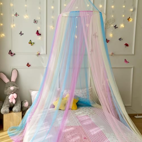 Rainbow Bed Canopy for Girls Room - Kids Princess Hanging Bed Net
