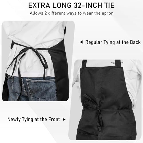 12-Pack Bib Aprons with 2 Pockets - Unisex Kitchen Chef Aprons, Black