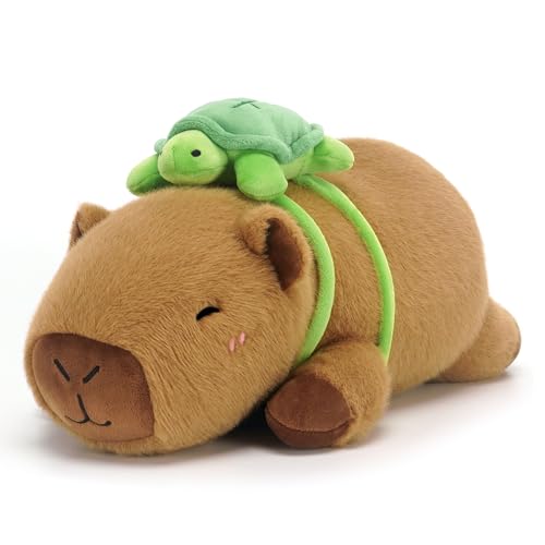 SQEQE Weighted Capybara Stuffed Animal Plush with Turtle Backpack - 9.8 Inch