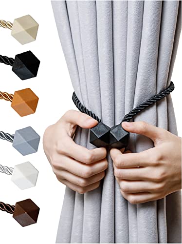 Magnetic Curtain Tiebacks - Heavy Duty Woven Rope Holdbacks, Set of 2