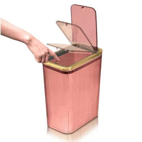 Slim Plastic Bathroom Trash Can 2.6 Gallon with Pop-Up Lid