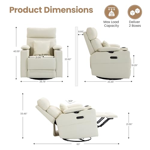 Power Nursery Glider Recliner with USB Port, Nightlight and Swivel Base