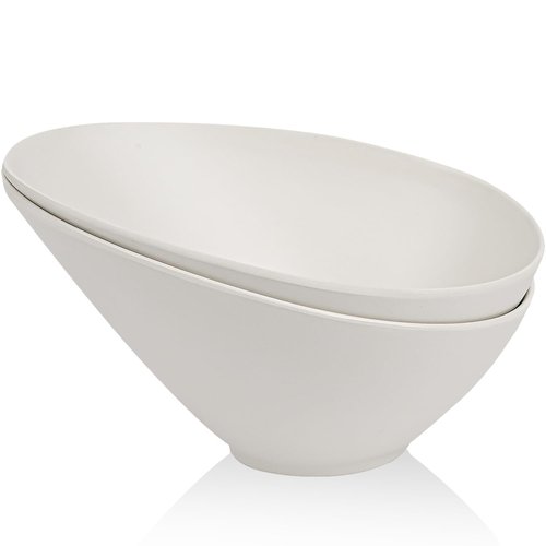 LOVYANXUE Bamboo Fiber Salad Bowls, 2 Packs Serving White, Compostable 33 Ounce Elegant White Angled Bowls for Salad, Pasta, Soup, Prep, Ideal for Home and Restaurant