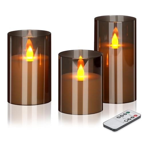 Flameless LED Pillar Candles Set with Remote & Timer - Gray 3 Pack
