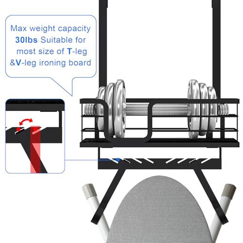 Over-the-Door or Wall Mount Ironing Board Hanger and Iron Storage Caddy