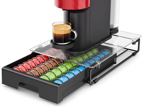 Coffee Pod Organizer Drawer with Tempered Glass Top, 40-52 Pod Capacity