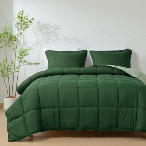 3-Piece Reversible Green Queen Comforter Set - Soft Microfiber Bedding