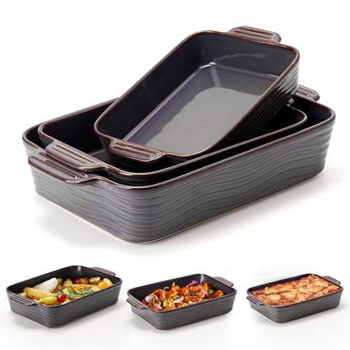 Kiln-Transformed Purple Ceramic Baking Dish Set of 3 for Oven & Serving