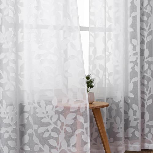 Sheer Jacquard Leaf Curtains, 54 Inch Length, 2 Panels