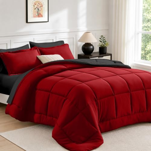 Queen Comforter Set 7 Pieces - Reversible Bedding Set with Sheets & Pillowcases