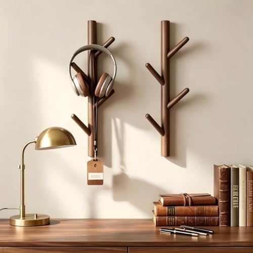 Wooden Wall Mount Coat Rack - 4-Hook Tree Branch Design (2 Pack)