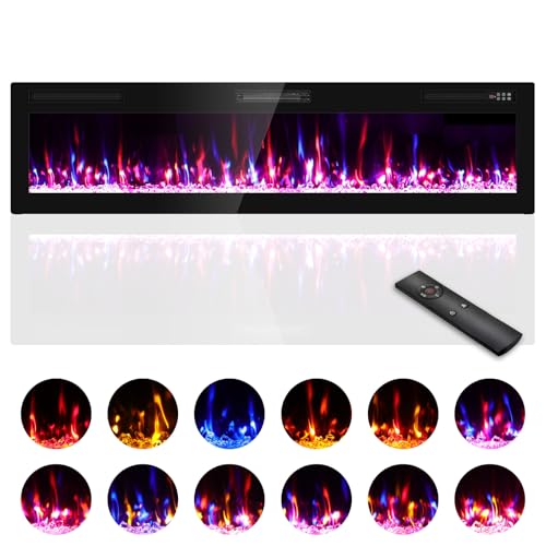 72-Inch Electric Fireplace Wall Mounted & Recessed with Remote Control