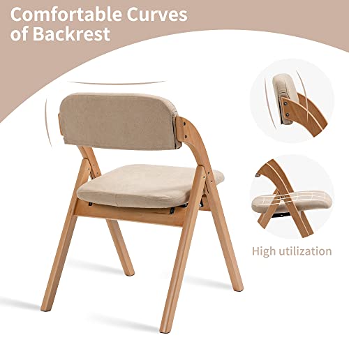 Wooden Folding Chairs with Padded Cushion, 4-Pack - Khaki