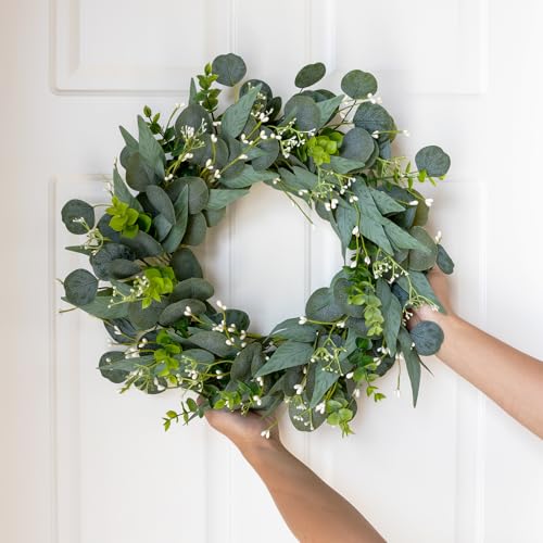 20-Inch Artificial Eucalyptus Wreath with Berries for Front Door Decor