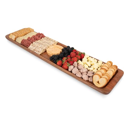 Picnic TIME Canapé Appetizer Serving Tray, Long Rectangular Charcuterie Board, Acacia Wood Cheese Board, Grazing Board (Acacia Wood)