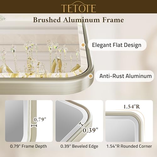 20x30 Brushed Nickel Bathroom Mirror, Rectangular Wall Mirror with Beveled Edge