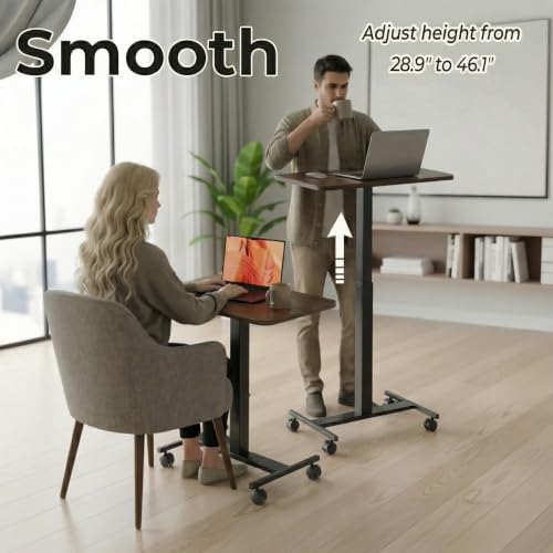 Adjustable Rolling Standing Desk, Mobile Laptop Workstation with Wheels