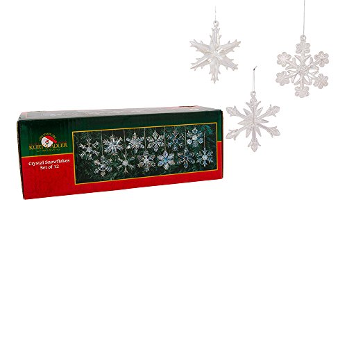 Kurt Adler 2in Glass Iridescent Snowflake Ornaments - 12-Piece Christmas Set