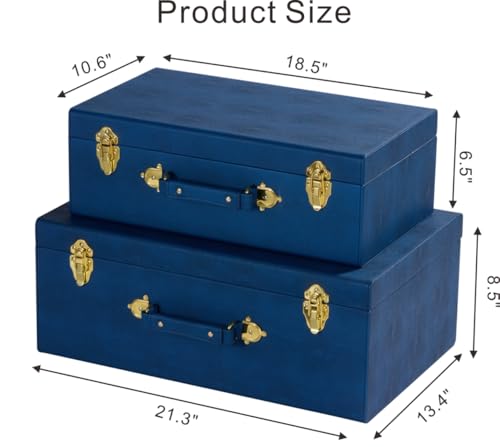 Set of 2 Decorative Storage Trunks, Modern Shagreen Leather Chests with Handles