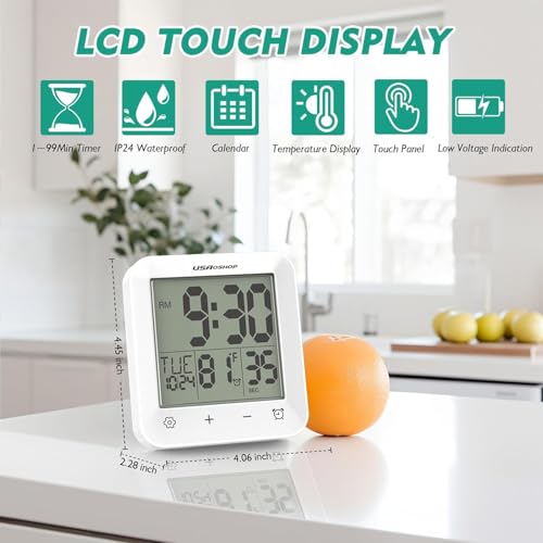 Waterproof Digital Shower Clock with Countdown Timer and Temperature Monitor