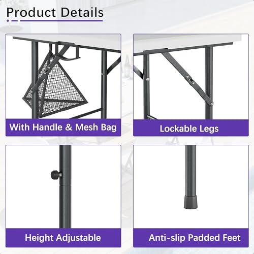 4-Foot Folding Picnic Table with Mesh Bag, Portable Heavy-Duty Utility Table