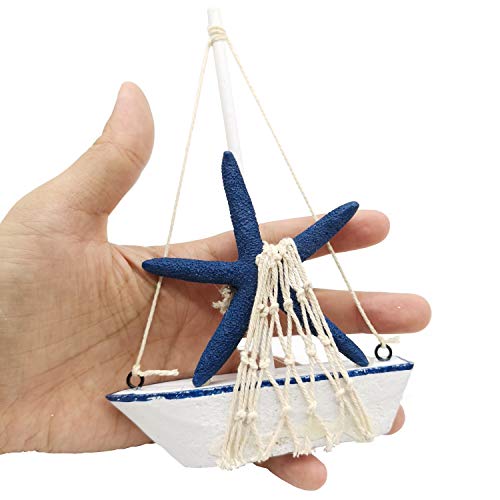 Mini Wooden Sailboat Decor Set - 4-Piece Nautical Beach Theme Figurine
