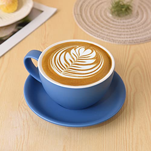 Yundu 10oz Matte Dark Ceramic Latte Cup & Saucer Set - Pack of 4