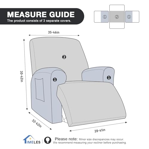 Recliner Chair Covers Washable, Stretch 3-Piece Gray Slipcover