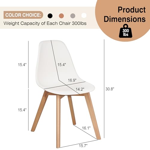 VECELO Set of 4 Mid-Century Modern White Dining Chairs with Solid Wood Legs