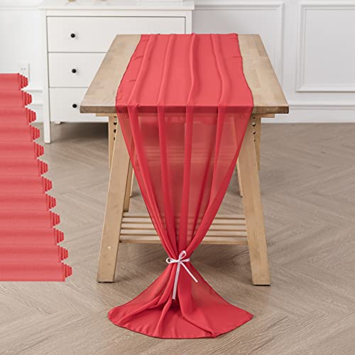 12Pack 10ft Red Chiffon Table Runners 29x120 Inches for Weddings & Parties