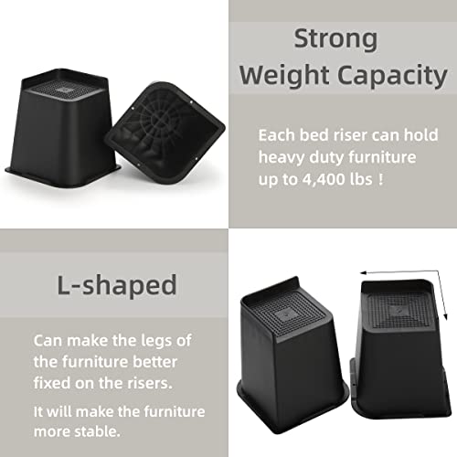 6 Inch Heavy Duty Bed Risers - 4 Pack Furniture Lifts for Stability