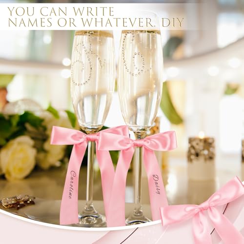 Pink Champagne Glass Bows - Set of 24 Elegant Wedding & Party Decorations