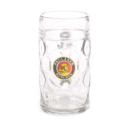 1-Liter Dimpled Glass Beer Mug - Traditional Oktoberfest Style Stein