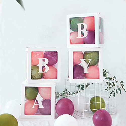 Clear Baby Shower Balloon Boxes with BABY Letters - 4 Pack Decor