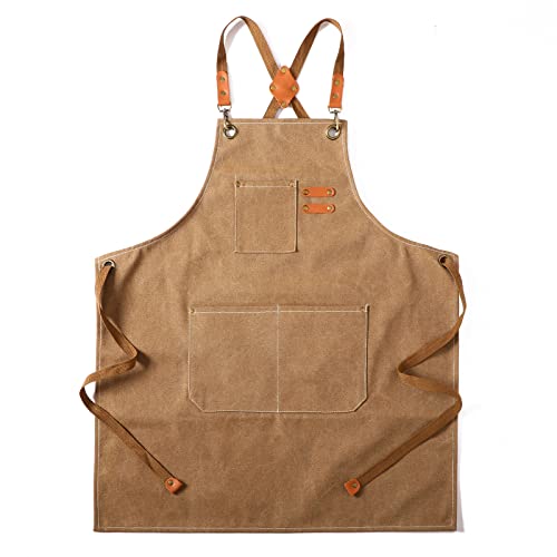 Canvas Cross-Back Apron with Pockets for Cooking, Gardening, and Work