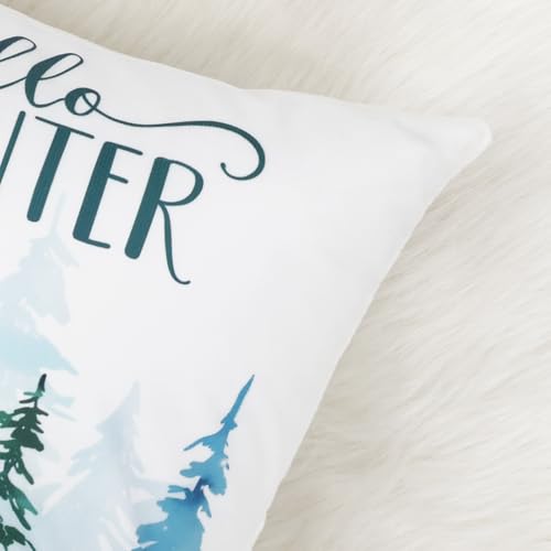 Bonhause Hello Winter Lumbar Pillow Covers 12 x 20 in Set of 2 – Reindeer Snowy Pines Holiday Decor