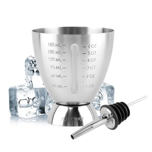 Melunira Silver Graduated Cocktail Jigger 1-6 oz with Drip-Free Spout, Heavy Duty Stainless Steel