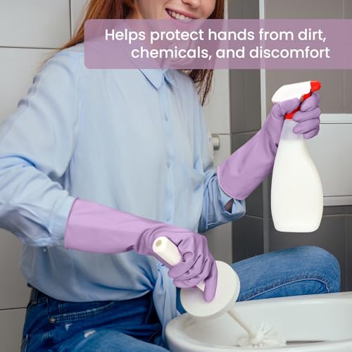 Reusable Rubber Dishwashing Gloves with Flocked Lining (4 Pairs) - Size M