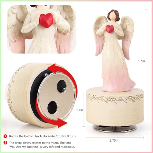 Rotating Angel Music Box, 5.7-Inch Hand-Painted Resin Keepsake Gift