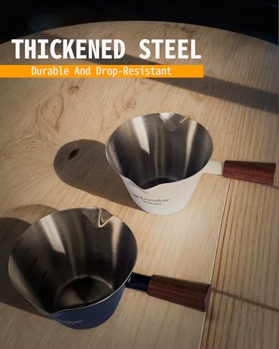 Lunaker 2 Pcs 4.1oz Bright Silver Metal Espresso Shot Cups with Wooden Handles