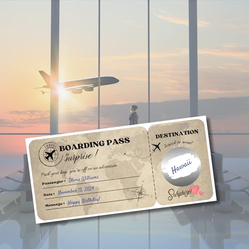 Yellow Surprise Trip Scratch Off Gift Card - Personalized Travel Ticket for Romantic & Holiday Gifts
