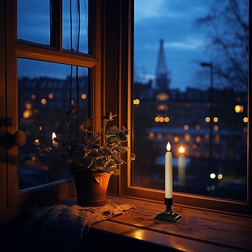 Homemory Battery-Operated Flickering Window Candles with Sensor Dusk to Dawn, Ivory, 6 Pack