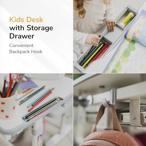 Adjustable Kids Desk and Chair Set with Tilting Desktop and Storage Drawer