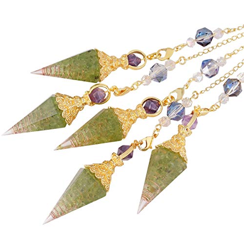 Resin Crystal Pendulum for Dowsing and Reiki Healing with Lotus Chain